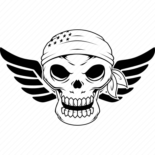 Wings, headband, bandana, american, biker, skull, illustration icon - Download on Iconfinder