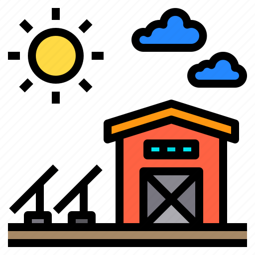 Clouds, farm, solar, sun, warehouse icon - Download on Iconfinder