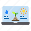 laptop, plants, sun, water 