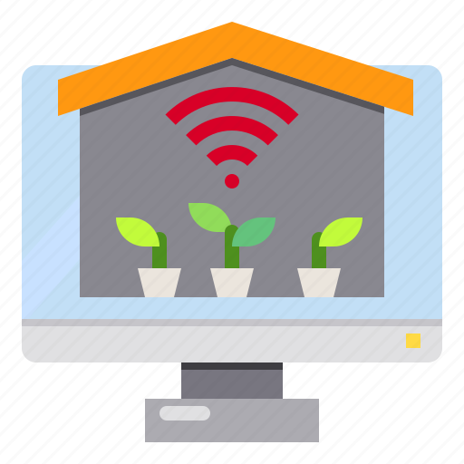 Monitor, plants, technology, warehouse, wifi icon - Download on Iconfinder