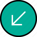 arrow, diagonal, direction, down, left, orientation