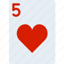card, casino, five, gamble, hearts, of, play