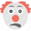 clown emoji, emoji, emoticon, exhausted, tired face 