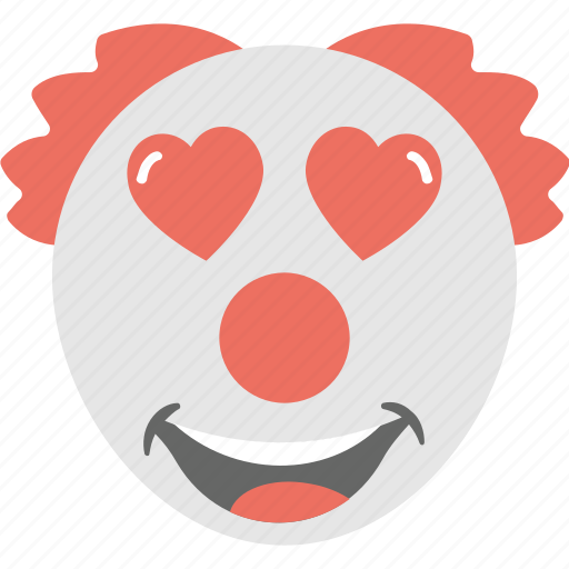 Adorable, clown emoji, hearts, in love, jester icon - Download on Iconfinder