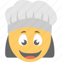 emoji, emoticon, laughing, smiley, woman cook