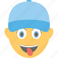 baseball cap, cheeky, laughing, player, tongue out 