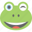 cartoon, emoticon, frog emoji, frog face, smiley 