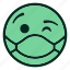 emoji, emoticon, filled, green, mask, smiley, winking 