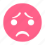 emoji, emoticon, face, pink, sad, smiley 