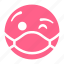 coronavirus, emoji, emoticon, mask, pink, smiley, winking 