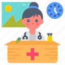 doctor, on, duty, lady, girl, table, clock, clinic, time