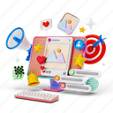social media, digital marketing, 3d illustrations, visual content, online presence, social media platforms, digital marketing strategies, audience engagement, e-commerce 