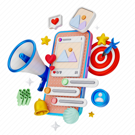 Social media, digital marketing, 3d illustrations, visual content, online presence, social media platforms, digital marketing strategies 3D illustration - Download on Iconfinder