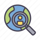 magnifying, glass, search, find, world, global, person, people