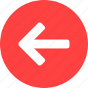 arrow, back, circle, left, previous, red, west