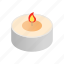 candle, flame, isometric, little, round, spa, stick 