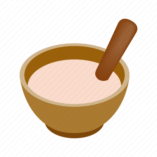 Bowl, cooking, cream, isometric, spoon, wooden, wooden spoon icon - Download on Iconfinder