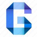 alphabet, folded, g, letter, origami, paper, ribbon