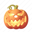 creepy, halloween, carved, pumpkin, 3d, illustration, holiday, october, horror 