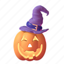 pumpkin, halloween, witch, hat, 3d, horror, spooky, creepy, trick or treat 