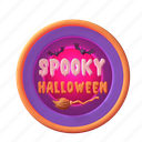 spooky, halloween, badge, 3d, bat, witch, broom, candy, pumpkin 
