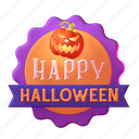 spooky, pumpkin, halloween, badge, 3d, candy, decoration, october, trick or treat 