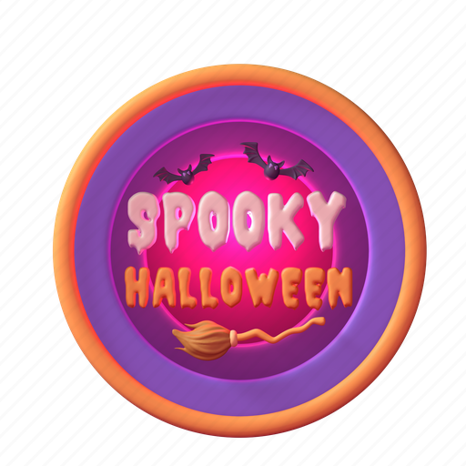 Spooky, halloween, badge, 3d, bat, witch, broom 3D illustration - Download on Iconfinder