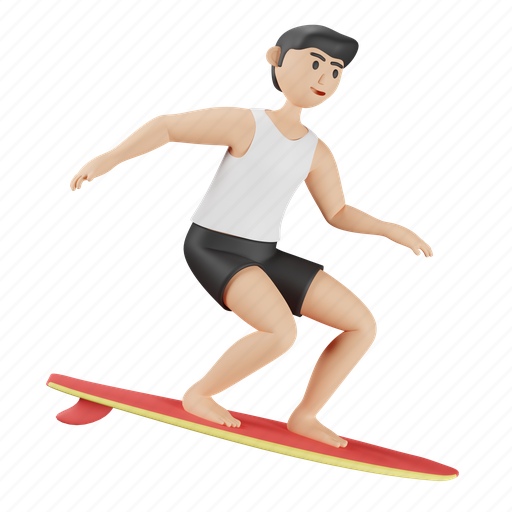 Surfing, sport, summer, surfboard 3D illustration - Download on Iconfinder