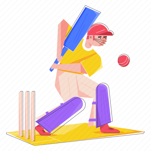 Batsman, playing cricket, cricketer, sportsperson, sportsman illustration - Download on Iconfinder