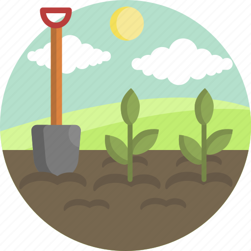 Land, spring, plant, shovel, field, landscape icon - Download on Iconfinder