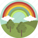 forest, nature, tree, spring, landscape, rainbow