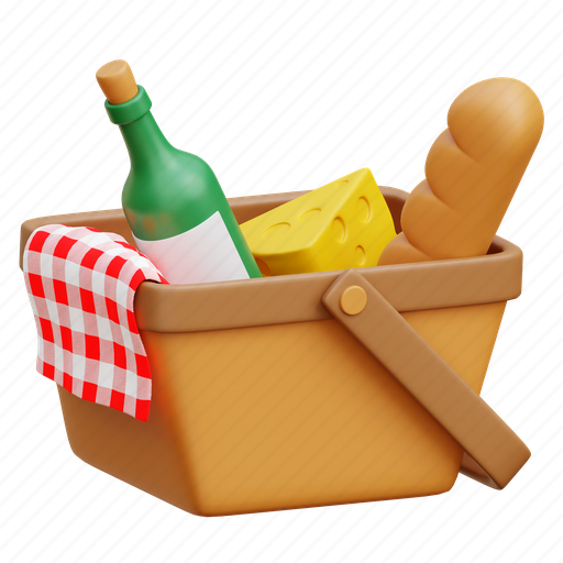 Picnic basket, picnic, holiday, vacation 3D illustration - Download on Iconfinder