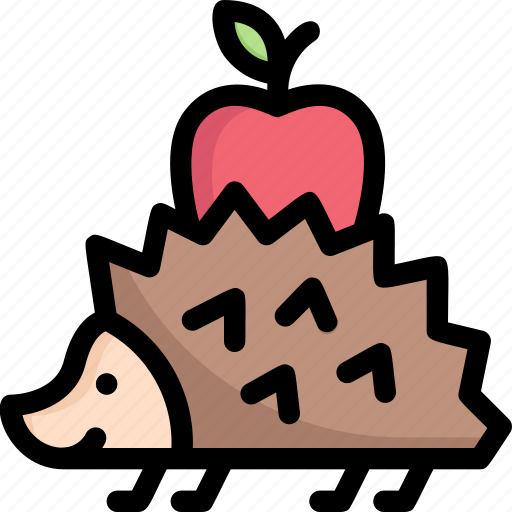 Animal, hedgehog with apple, nature, porcupine, season, spring, weather icon - Download on Iconfinder