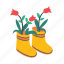 flower, boot, spring, gardeing, nature, plant, springtime 