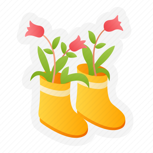 Flower, boot, spring, gardeing, nature, plant, springtime sticker - Download on Iconfinder