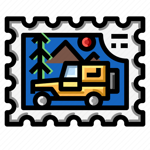 Camper, car, forest, stamp, travel icon - Download on Iconfinder