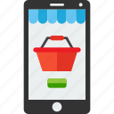basket, market, mobile, online, shop, smartphone, store