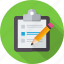 clipboard, document, list, paste, pencil, report, task 