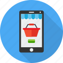 basket, market, mobile, online, shop, smartphone, store