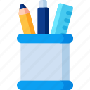 pen, pencil, ruler, case