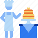 cake, wedding cake, chef, bakery, cooking, cook, kitchen, stick figure