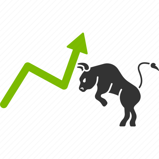 Bull, chart, growth, positive trend, stock market, trading icon
