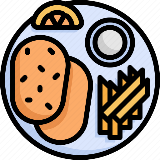 Fish, chips, lunch, dish, nutrition, food, restaurant icon - Download on Iconfinder