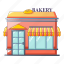 bakery, cartoon, facade, food, shop, store, street 