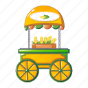 cart, cartoon, corn, food, kiosk, shop, street