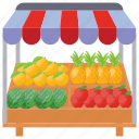 fruit kiosk, fruit seller, fruit shop, fruit stall, street stall