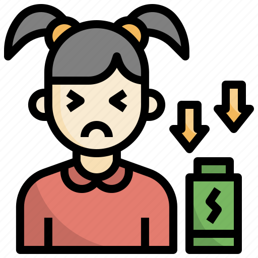 Low, energy, fatigue, tired, battery, woman icon - Download on Iconfinder