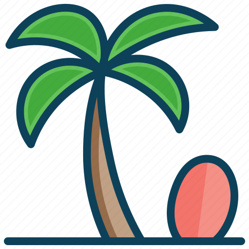 Beach, coconut tree, holiday, sea, summer vacation, surfboard, surfing icon - Download on Iconfinder