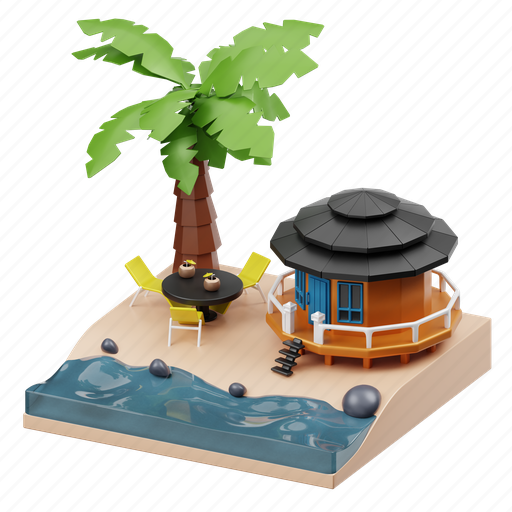Beach, house, summer 3D illustration - Download on Iconfinder