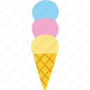 ice, cream, cone, triple, scoop, summer